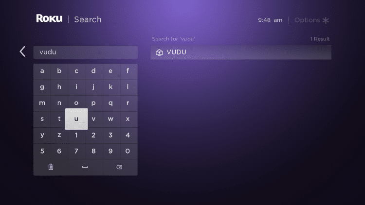 Search for and select Vudu