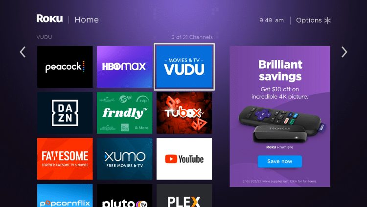 Locate Vudu from your home screen