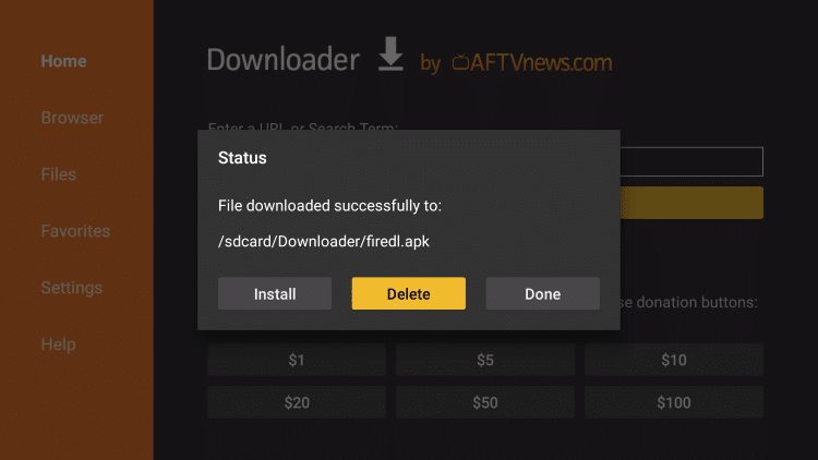 click delete