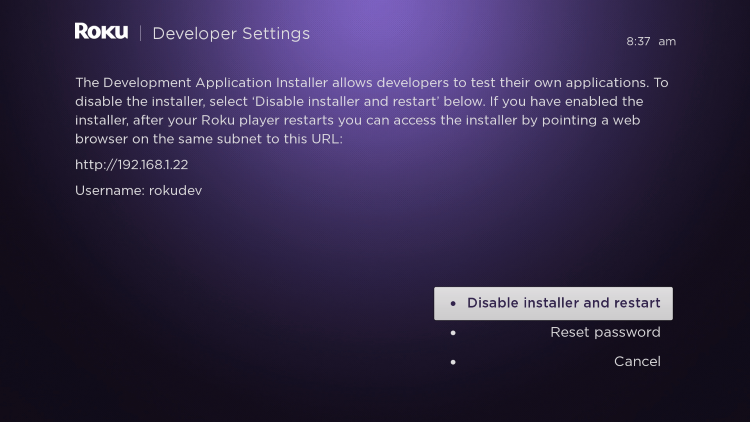 enter developer settings prompt