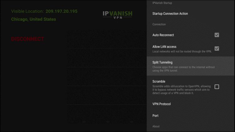 Split Tunneling allows the user to choose apps that can connect to the Internet without being routed through the VPN.