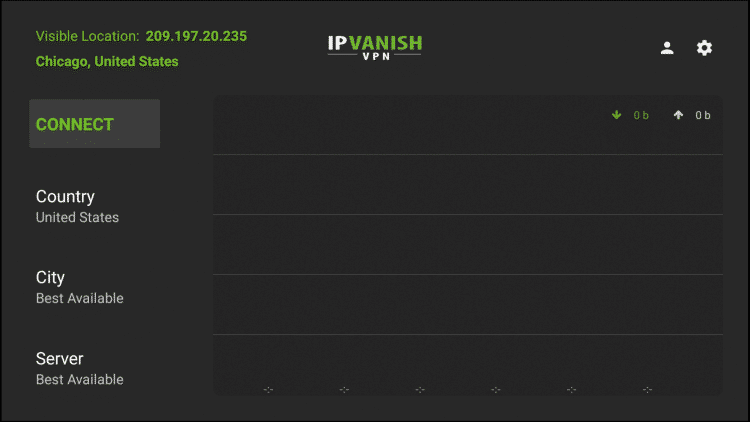Launch the IPVanish VPN app and click the Connect button to activate a secure connection.