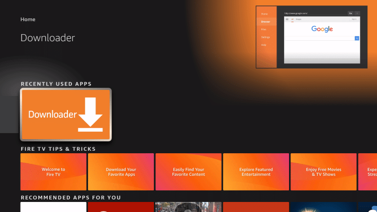 Open the Downloader app to jailbreak firestick and install aptoide