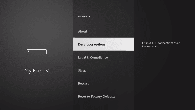 Choose Developer options to jailbreak firestick