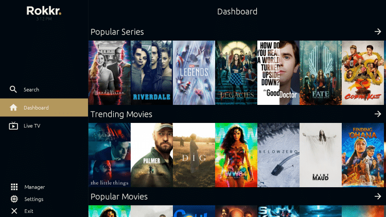 That's it! Notice the various categories of Movies and TV Shows you now have access to within Rokkr APK.