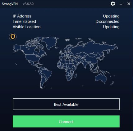 Launch the StrongVPN app on your PC and click the Settings icon on the top right.