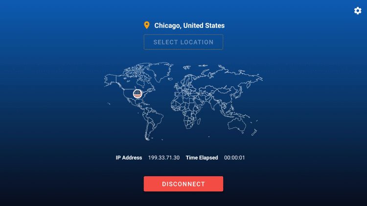 Launch the StrongVPN app and click the Connect button to activate a secure connection.