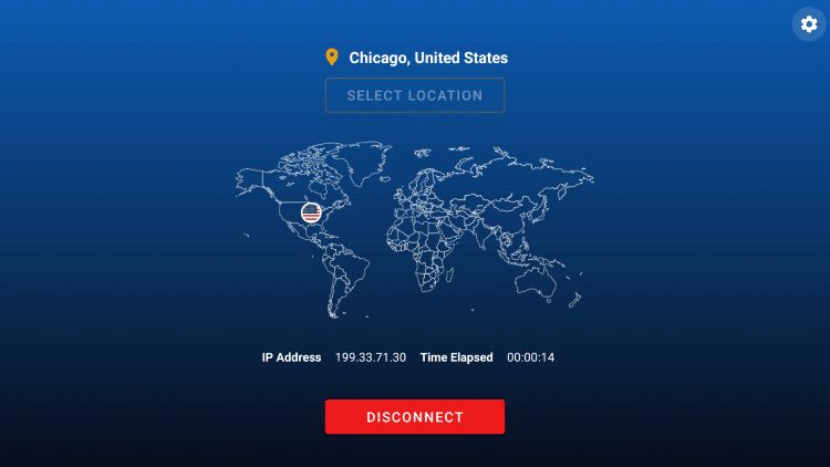 To access the strongvpn settings section, click the gear icon in the top-right corner.