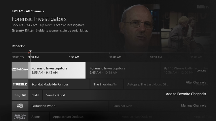 Like other IPTV apps/services, Amazon's free channel guide also includes a favorites manager.