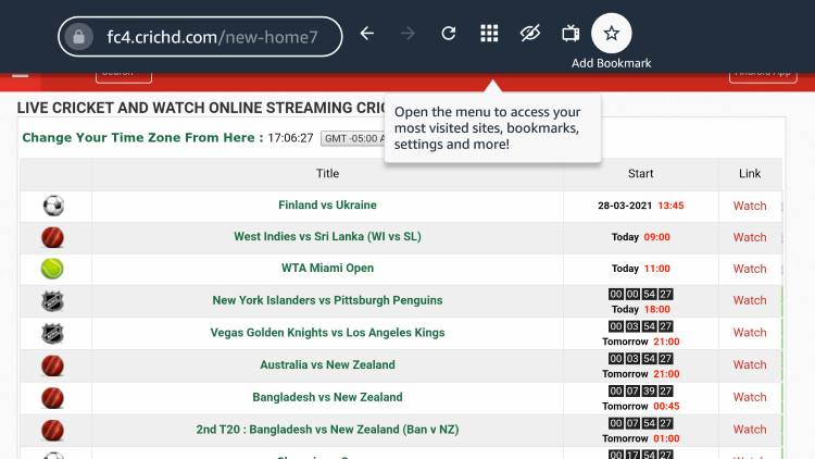 If you want to bookmark the CricHD website, click the star icon that says "Add Bookmark."