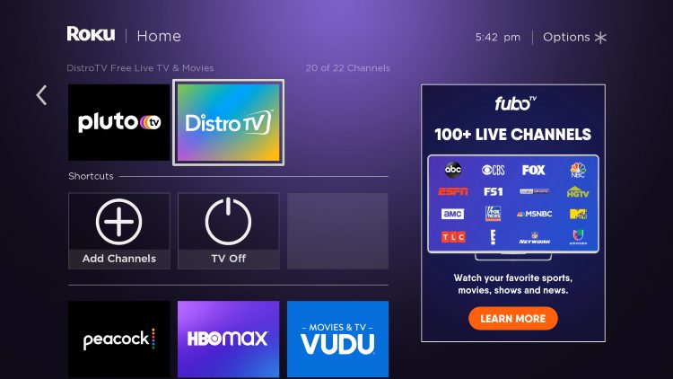 Return to the home screen and locate DistroTV