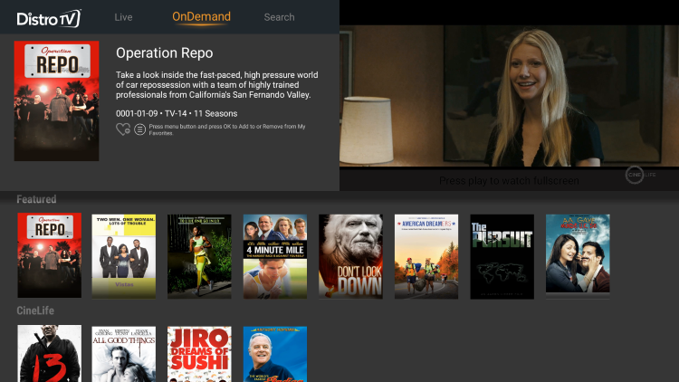 You will notice the hundreds of channels and movies available for free within distrotv