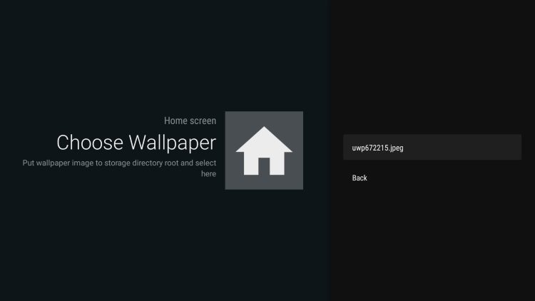 You should notice your wallpaper image file appear. Click that option to add on leanback launcher
