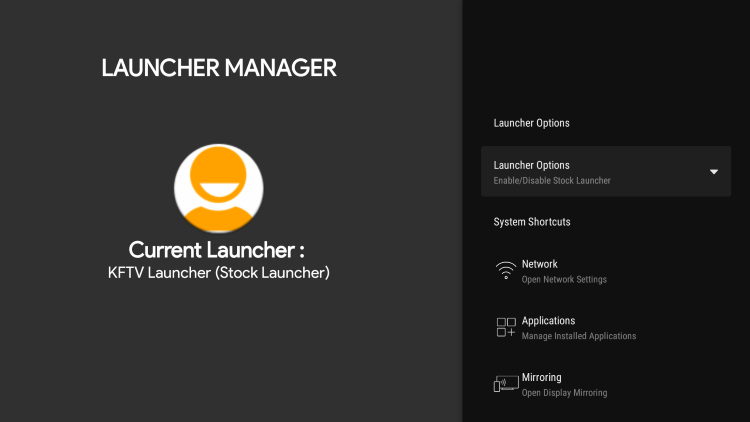 Select leanback Launcher Options.