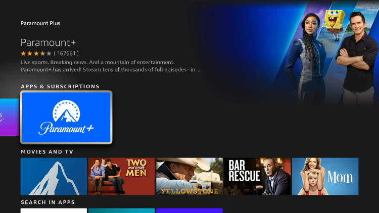 Choose Paramount+ under Apps & Subscriptions.