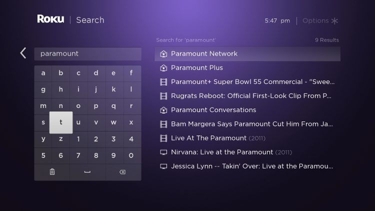 Type in "paramount" within the search box.