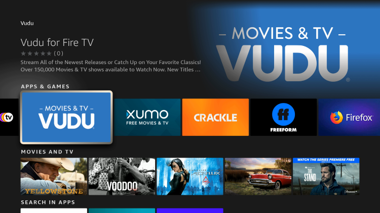 Click the Vudu for Fire TV app under Apps & Games.