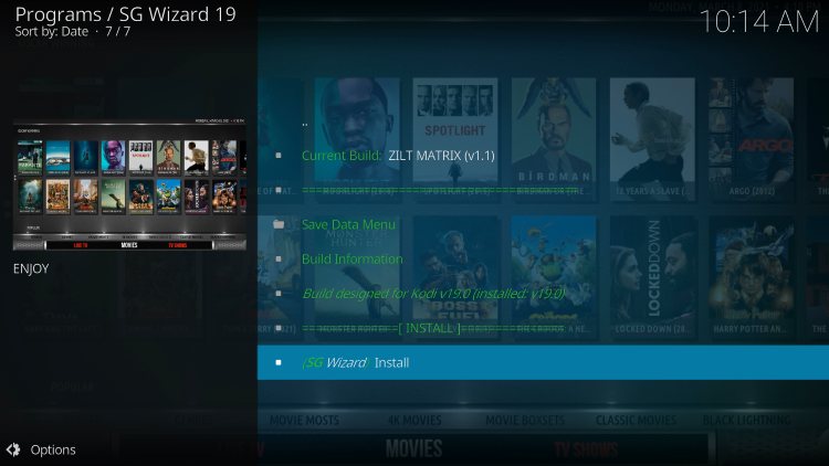 Click Install zilt kodi build