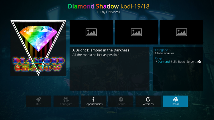 Click Install diamond shadow kodi addon