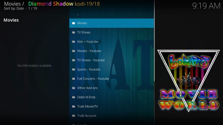 diamond shadow kodi addon categories