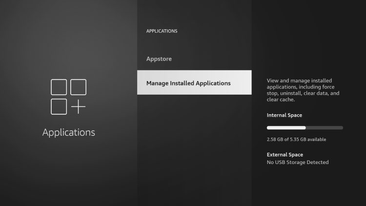 Click Managed Installed Applications.