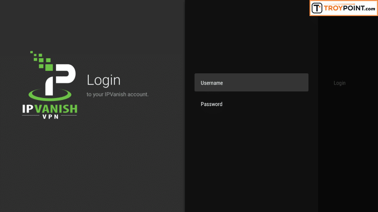  Input your IPVanish username and password and then click Login.