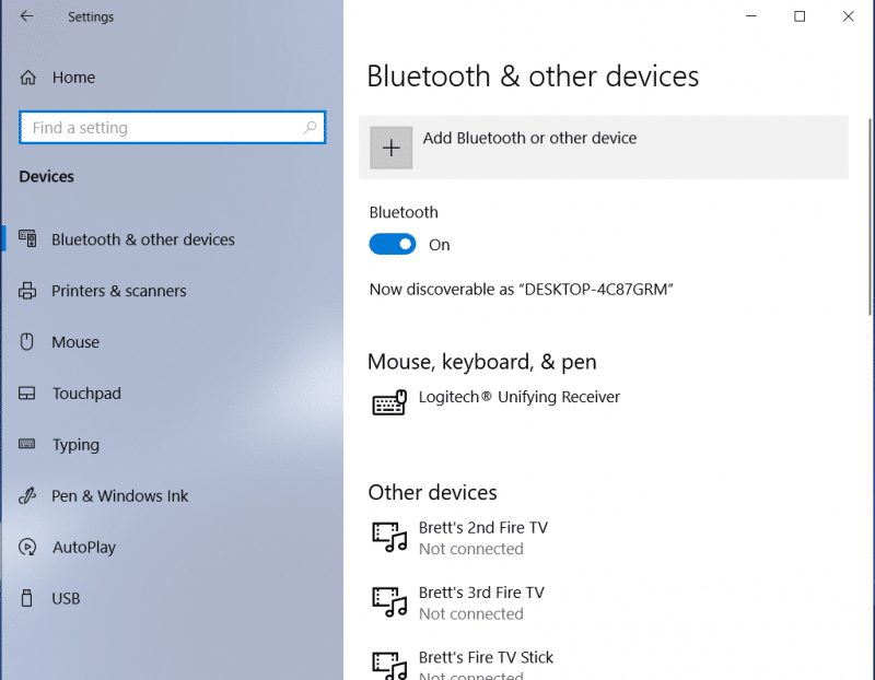 select add bluetooth or other device