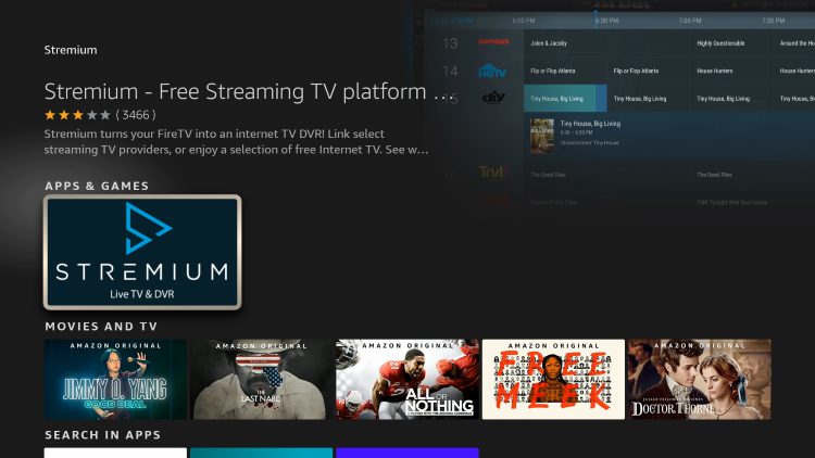 Click the Stremium app that appears under Apps & Games.
