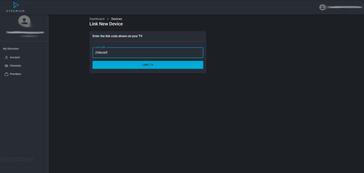 Input your link code from the previous steps and click Link TV.