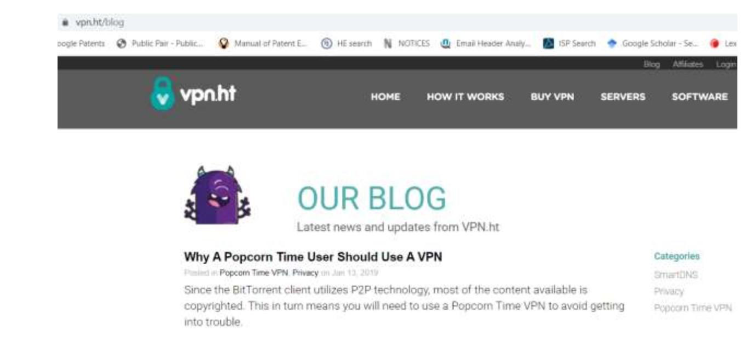 The lawsuit accuses VPN.ht of promoting the piracy outlet "Popcorn Time" to its users on its website, encouraging the use of this app with their VPN service.