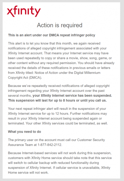 xfinity torrent letter