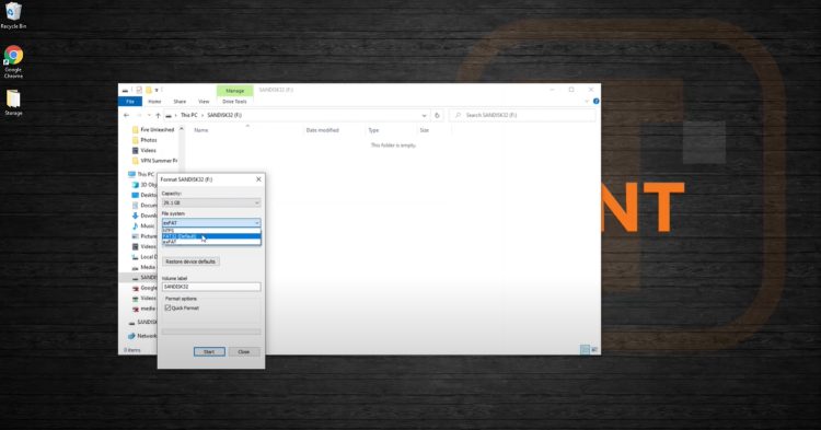 Change your File system from "exFAT" to "FAT32" from the dropdown menu. Then click Start.
