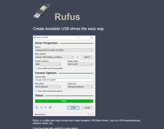 To work around this issue, we need to install a free drive utility called "Rufus." 