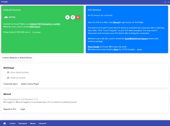 You should notice within the green box that an Android device (Firestick) is now connected with Vysor.Â