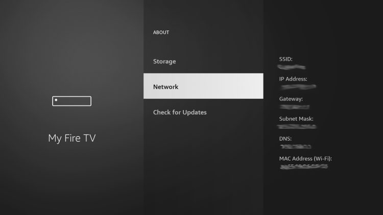Hover over Network and write down your Firestick's IP Address.