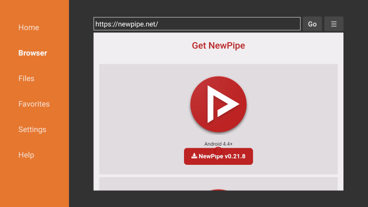 click to install the latest version of newpipe