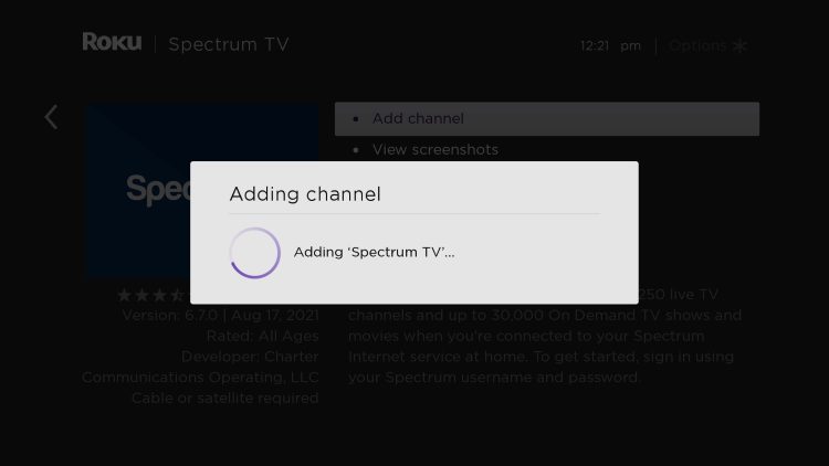 wait for spectrum app on roku to install