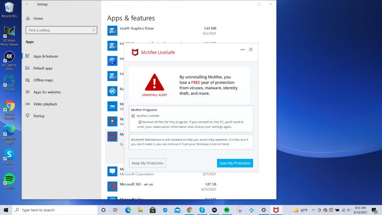 click lose my protection to uninstall mcafee