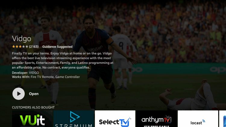 click open to launch vidgo app