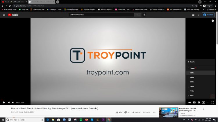 If you are having issues with YouTube videos not playing then a lower quality is recommended for better performance.