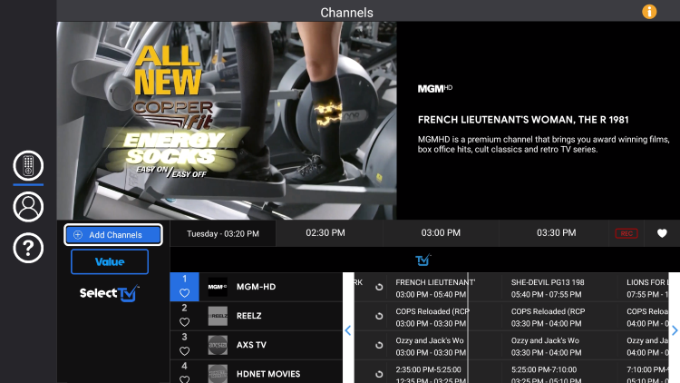 selecttv main menu