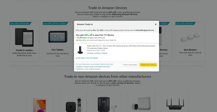 select the device you wish to trade in