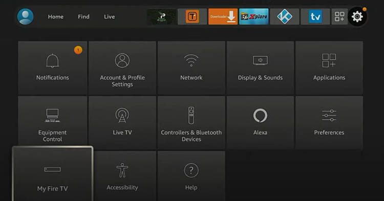 To confirm this, return back to the home screen. Hover over the settings icon and click My Fire TV.