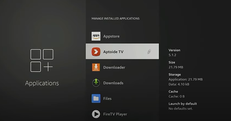 If you return back to all applications you will notice the USB icon next to Aptoide TV indicating this app is on the external drive.