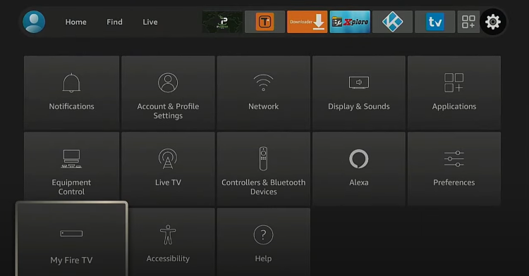 Once your OTG adapter and USB Drive are connected, hover over the Settings icon and click My Fire TV.