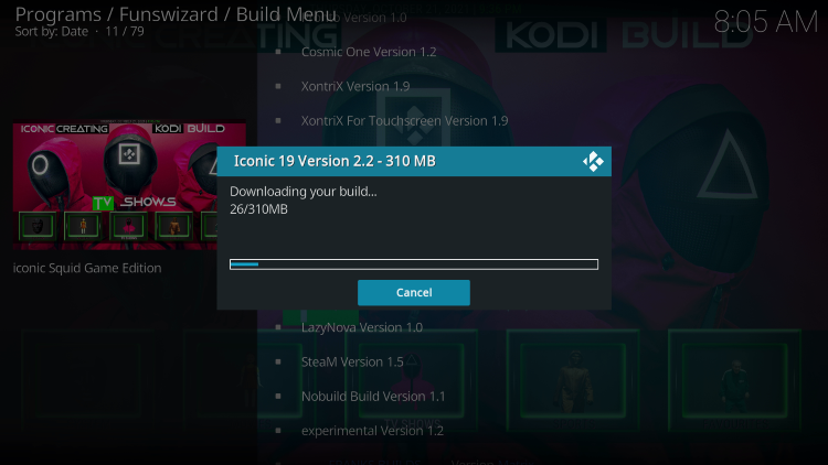 Wait for the Iconic Kodi Build to install