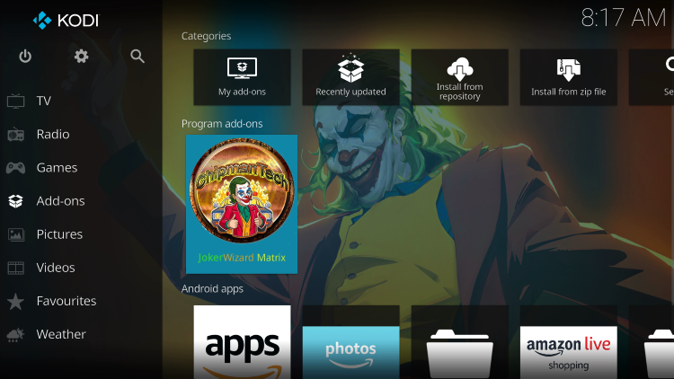 Return back to the home screen of Kodi and hover over Add-ons.