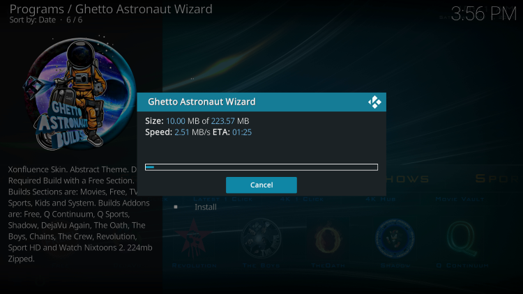Wait a few minutes for the aurora kodi build to install