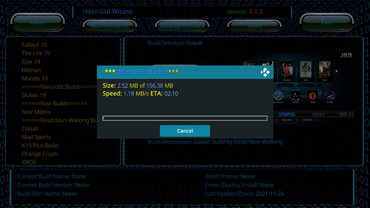 Wait a few minutes for the cobalt kodi build to install