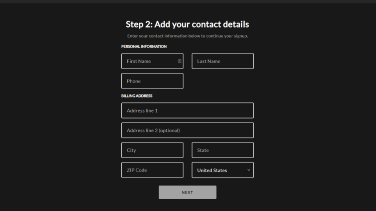 Next fill out the required information for Step 2 and click Next when finished.